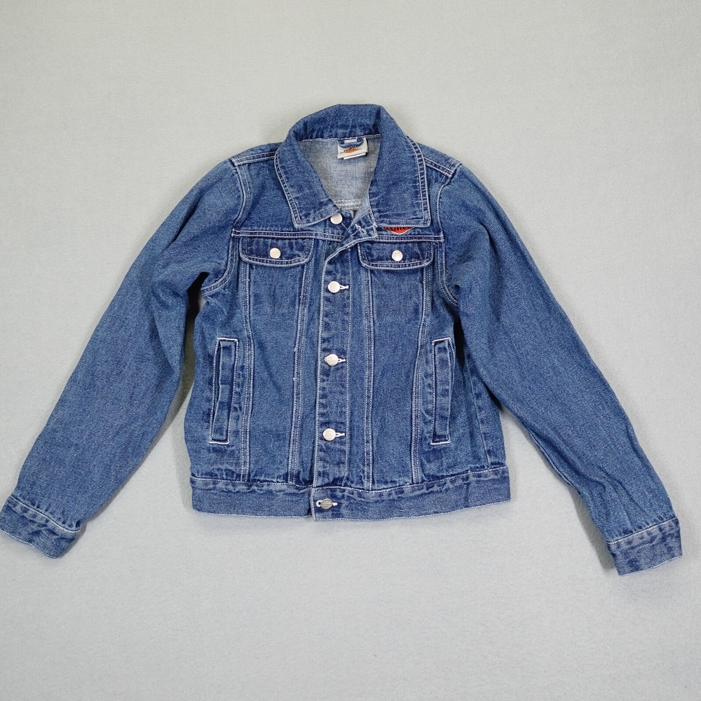 Harley-Davidson Jacket Kids 12/14 Blue Denim Trucker Biker Embroidered Patch